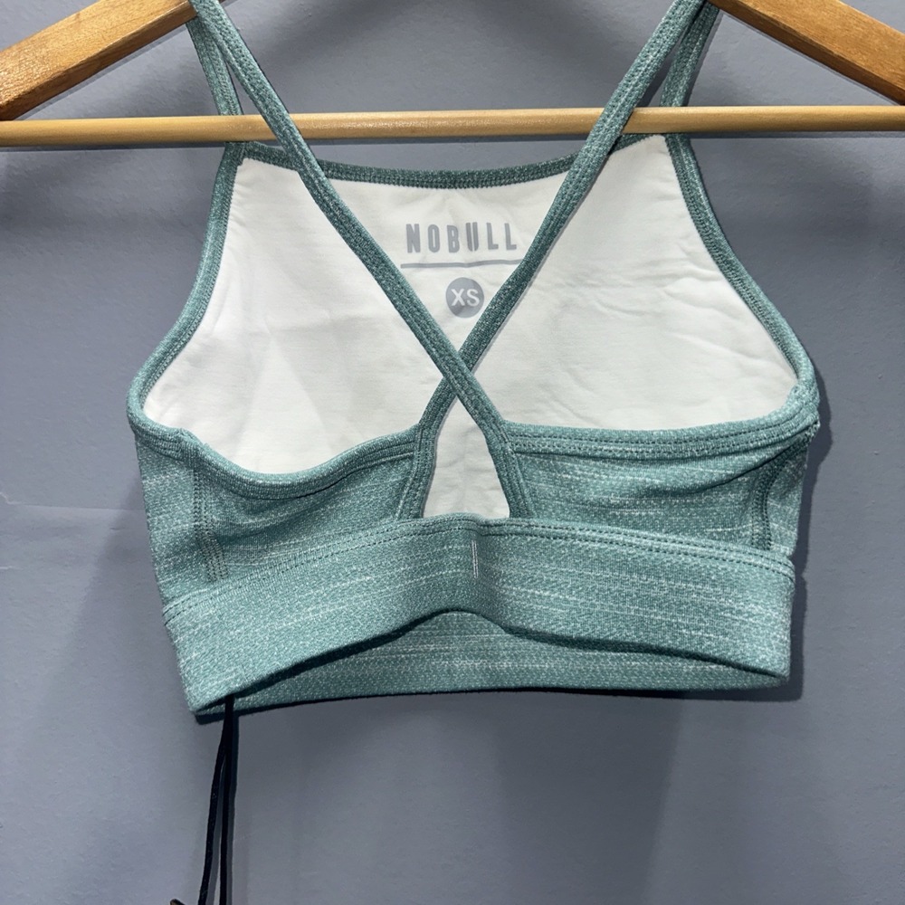 NOBULL Women's High Neck Sports Bra XS Blue Melange Strappy Back NWT - Picture 3 of 9